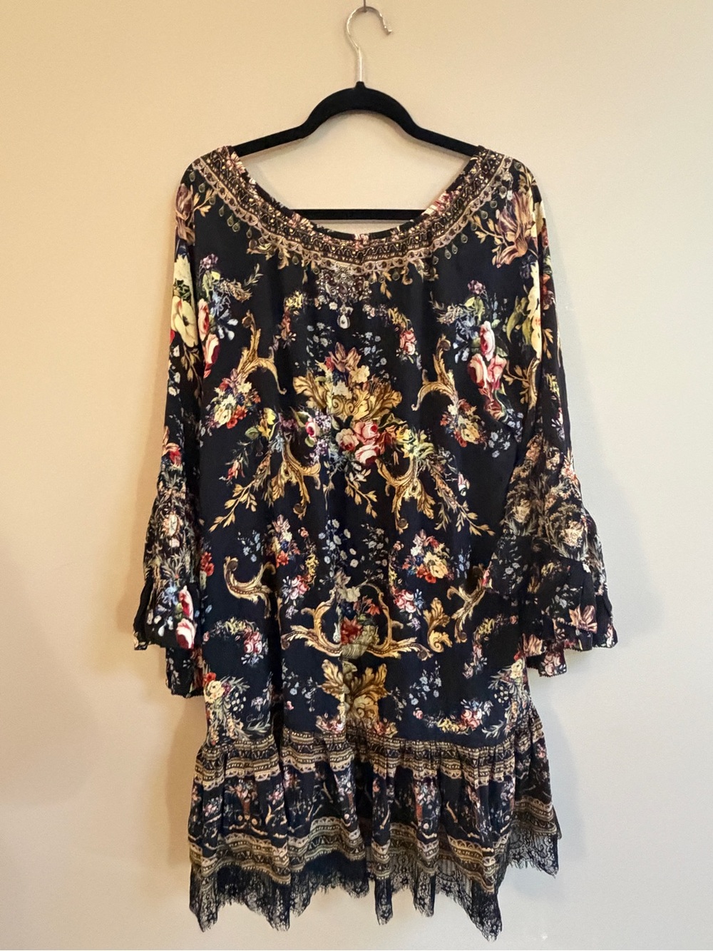 Camilla Friend in Flora Embellished Silk Colorful Pattern Boho Resortwear Dress - Picture 14 of 16
